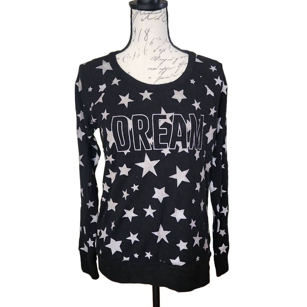 Chaser Ladies Size Medium Soft Black Fleece Dream Top with Silver Stars